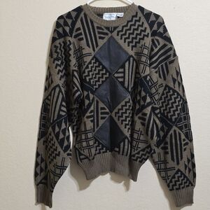Men's Geometric Crewneck Sweater in Black & Brown